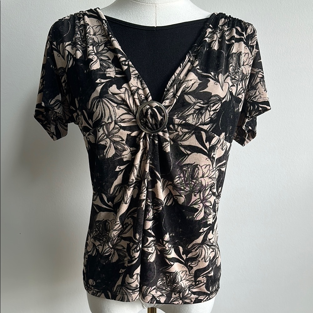 Vintage 90s Womens Whimsigoth Witchy Boho Abstract Floral Tapestry Stretch Top S